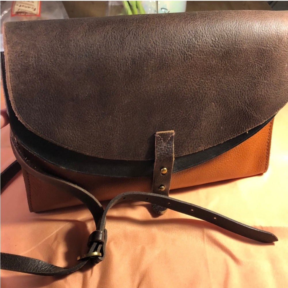 Madewell Brown and Tan Leather Crossbody Bag